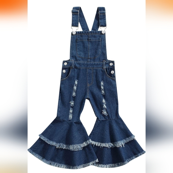 NWT Toddler Flared Distressed Denim Overalls Size 90 (2T/3T) - Picture 1 of 7